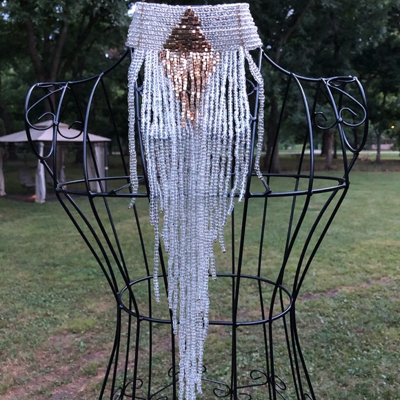 Glam Beaded Long Tassel Choker, Runway, Bridal, Evening - Picture 1 of 4